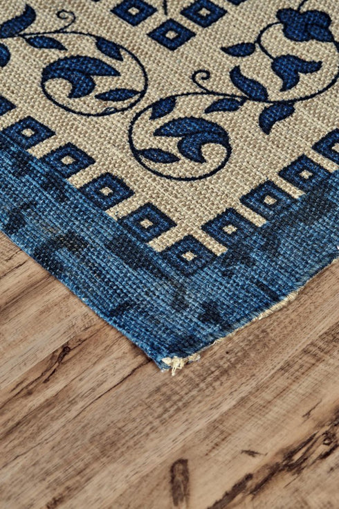 8' X 10' Blue And Ivory Oriental Hand Woven Area Rug