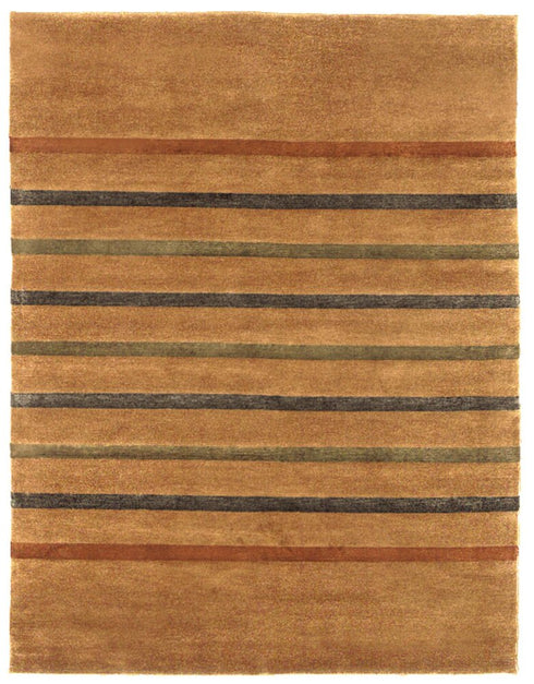 8' X 11' Brown Green And Blue Striped Hand Knotted Area Rug