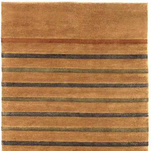 8' X 11' Brown Green And Blue Striped Hand Knotted Area Rug