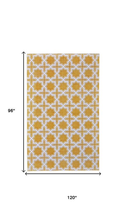 8' X 10' Yellow And White Geometric Hand Woven Area Rug