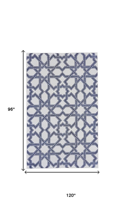 8' X 10' Gray And White Geometric Hand Woven Area Rug