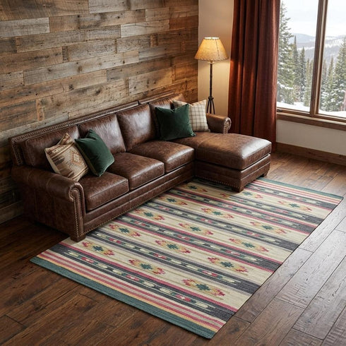 8' X 10' Tan Black And Orange Southwestern Hand Woven Area Rug
