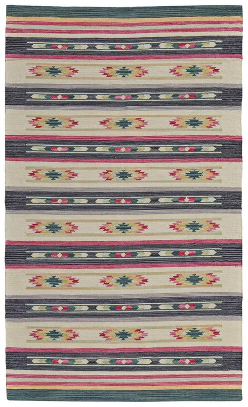 8' X 10' Tan Black And Orange Southwestern Hand Woven Area Rug