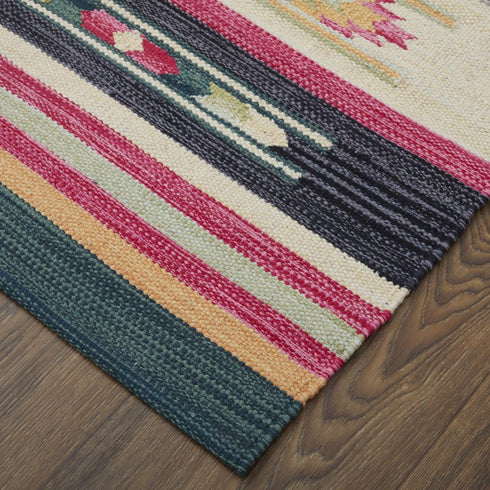 8' X 10' Tan Black And Orange Southwestern Hand Woven Area Rug
