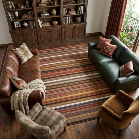 8' X 10' Red Brown And Gray Wool Striped Hand Knotted Area Rug