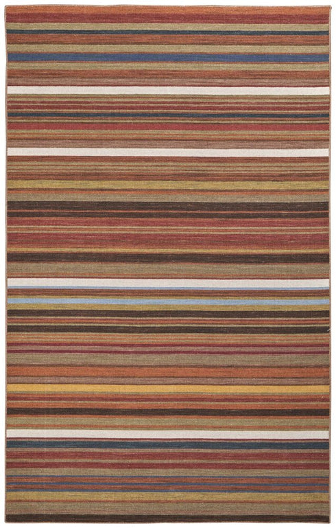 8' X 10' Red Brown And Gray Wool Striped Hand Knotted Area Rug