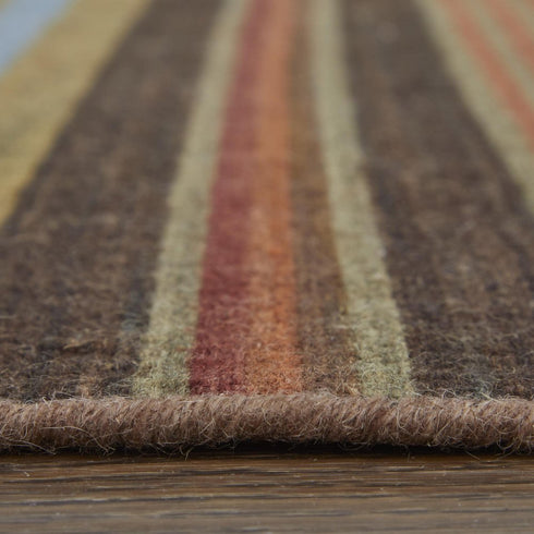 8' X 10' Red Brown And Gray Wool Striped Hand Knotted Area Rug
