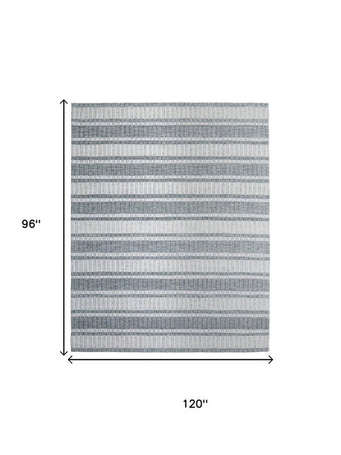 9' X 13' Gray And White Wool Striped Hand Tufted Area Rug