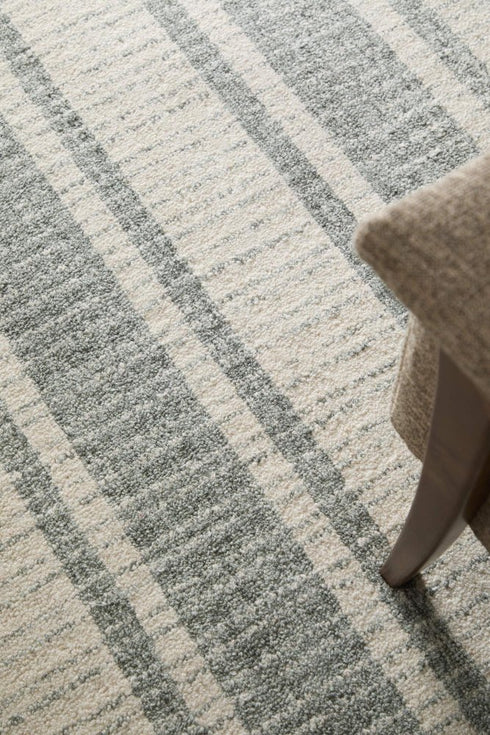 9' X 13' Gray And White Wool Striped Hand Tufted Area Rug