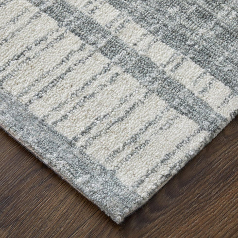 9' X 13' Gray And White Wool Striped Hand Tufted Area Rug