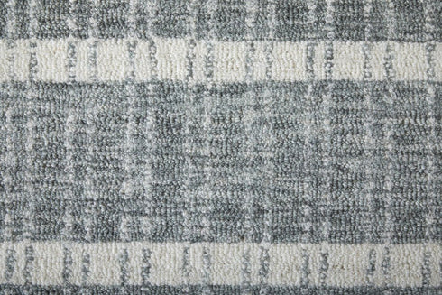 9' X 13' Gray And White Wool Striped Hand Tufted Area Rug