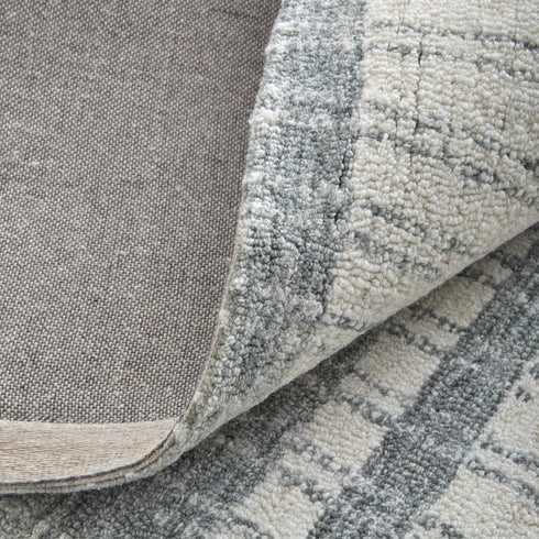9' X 13' Gray And White Wool Striped Hand Tufted Area Rug