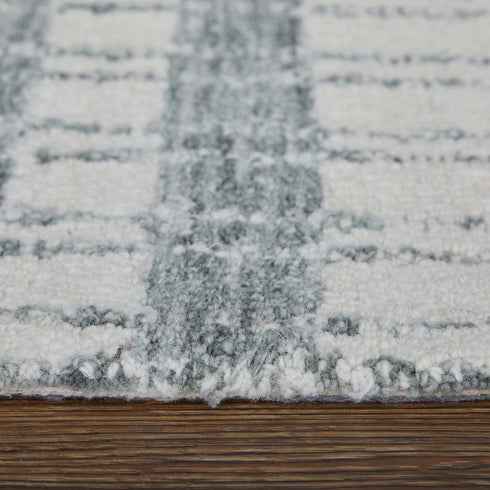 9' X 13' Gray And White Wool Striped Hand Tufted Area Rug