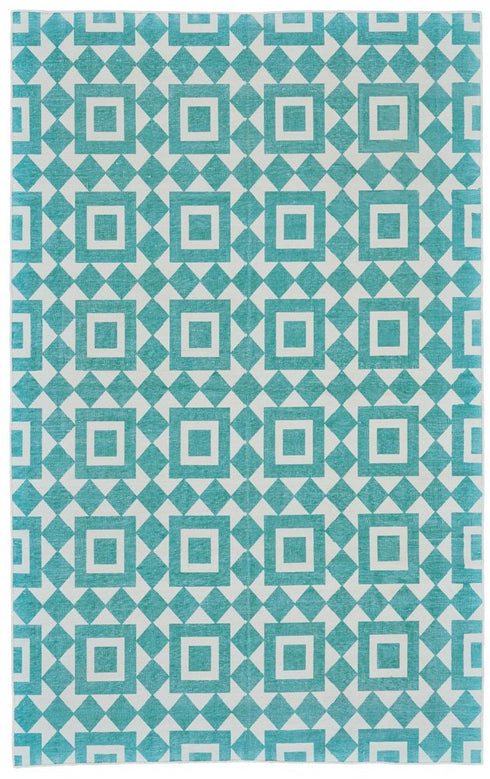 8' X 10' Blue And White Geometric Hand Woven Area Rug
