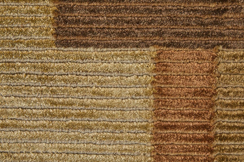 9' X 12' Green Brown And Orange Checkered Hand Knotted Area Rug