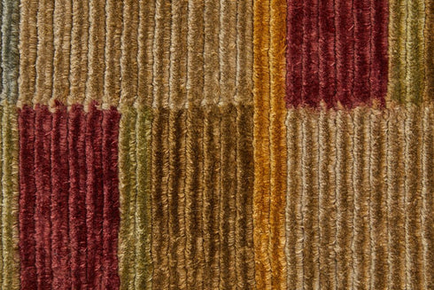 9' X 12' Gold Green And Red Striped Hand Knotted Area Rug