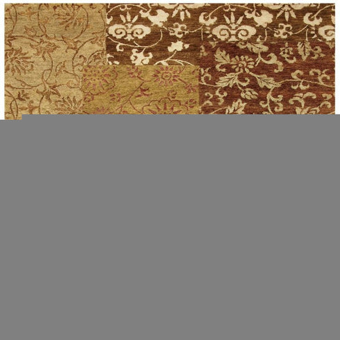 9' X 12' Gold And Brown Patchwork Hand Knotted Area Rug