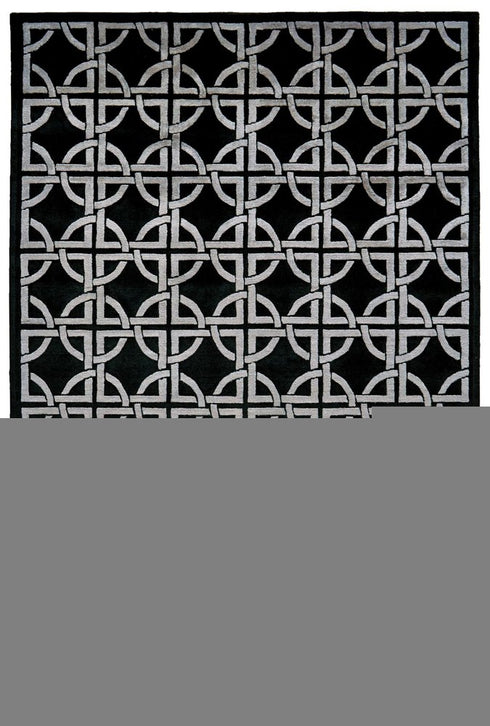 9' X 12' Black And Silver Wool Abstract Hand Knotted Area Rug