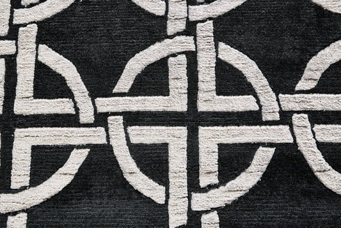 9' X 12' Black And Silver Wool Abstract Hand Knotted Area Rug