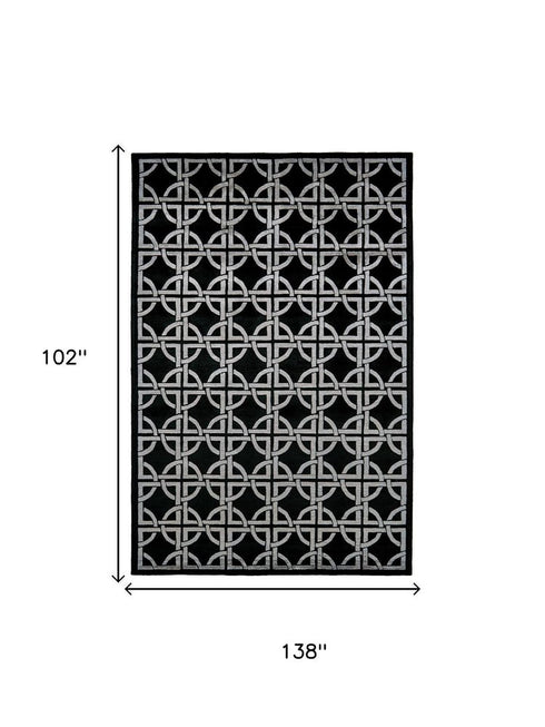 9' X 12' Black And Silver Wool Abstract Hand Knotted Area Rug