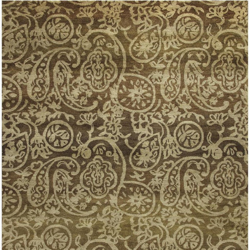 9' X 12' Brown Gold And Blue Wool Paisley Hand Knotted Area Rug