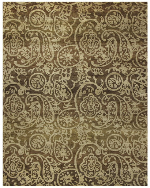 9' X 12' Brown Gold And Blue Wool Paisley Hand Knotted Area Rug