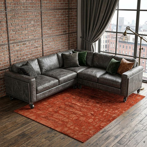 9' X 12' Red And Orange Animal Print Hand Knotted Area Rug