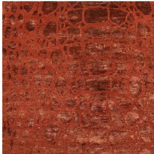 9' X 12' Red And Orange Animal Print Hand Knotted Area Rug