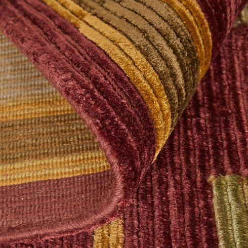 9' X 12' Gold Green And Red Striped Hand Knotted Area Rug