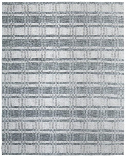 9' X 13' Gray And White Wool Striped Hand Tufted Area Rug
