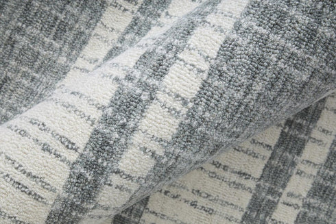 9' X 13' Gray And White Wool Striped Hand Tufted Area Rug