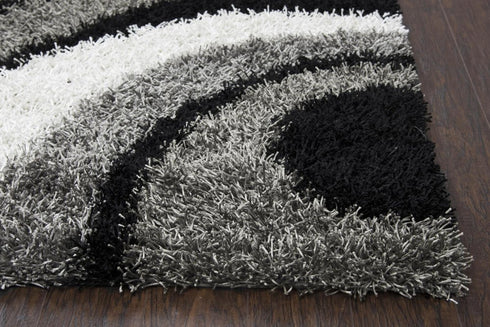 8' Gray And Black Abstract Shag Hand Tufted Round Rug