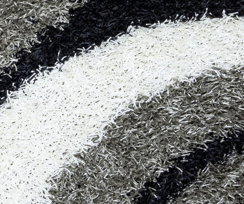 8' Gray And Black Abstract Shag Hand Tufted Round Rug