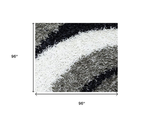 8' Gray And Black Abstract Shag Hand Tufted Round Rug
