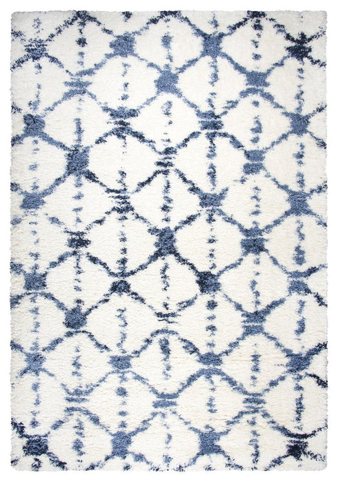 8' X 10' Ivory And Blue Trellis Shag Area Rug