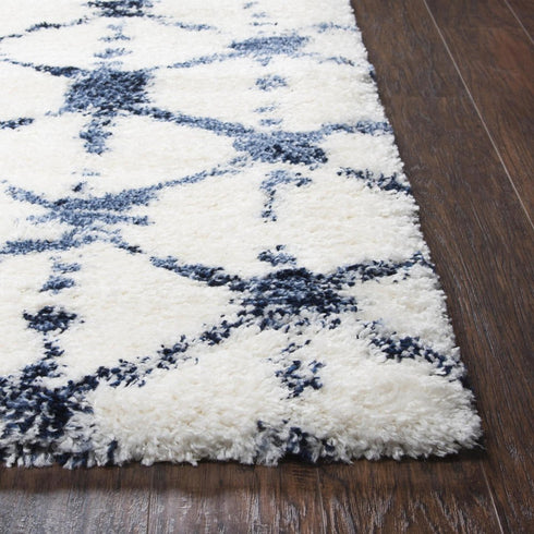 8' X 10' Ivory And Blue Trellis Shag Area Rug