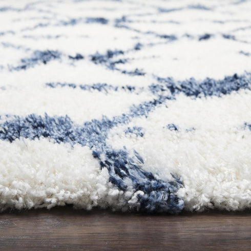8' X 10' Ivory And Blue Trellis Shag Area Rug