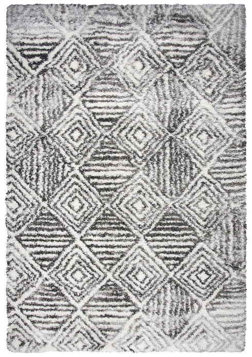 8' X 10' Charcoal And Ivory Geometric Shag Area Rug