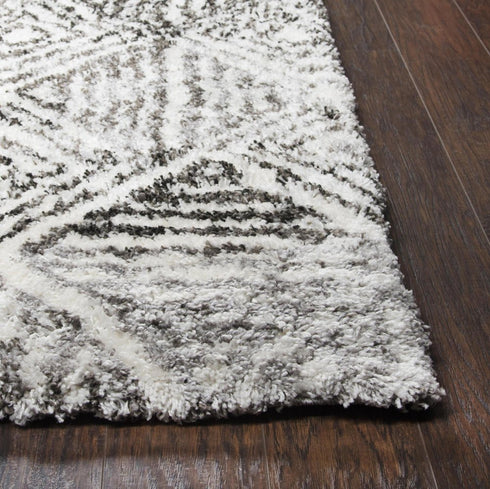 8' X 10' Charcoal And Ivory Geometric Shag Area Rug