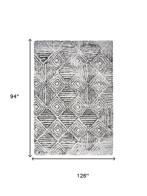 8' X 10' Charcoal And Ivory Geometric Shag Area Rug