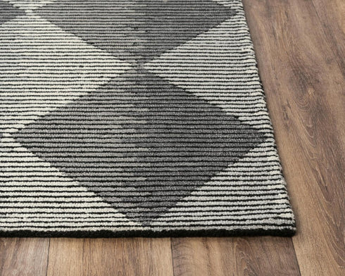 5' X 8' Charcoal And Gray Wool Geometric Hand Tufted Area Rug