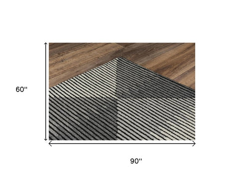 5' X 8' Charcoal And Gray Wool Geometric Hand Tufted Area Rug