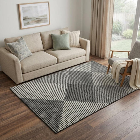 5' X 8' Charcoal And Gray Wool Geometric Hand Tufted Area Rug