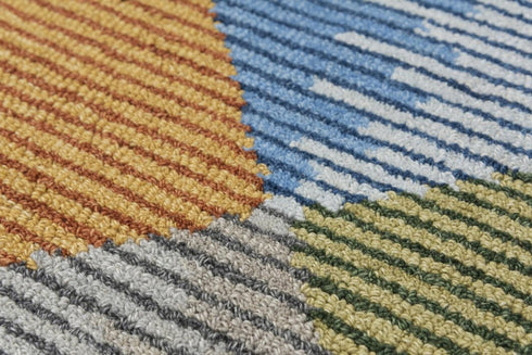 5' X 8' Gray Yellow Green And Blue Wool Geometric Hand Tufted Area Rug