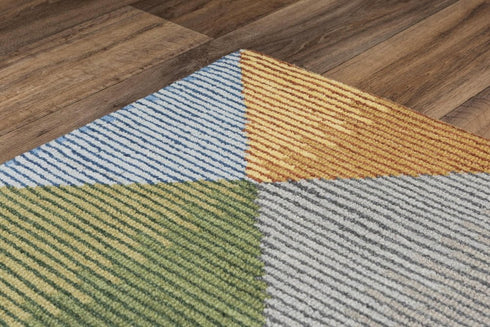 8' X 10' Gray Yellow Green And Blue Wool Geometric Hand Tufted Area Rug