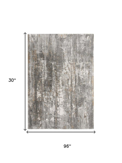 8' Gray And Ivory Abstract Hand Carved Handmade Area Rug