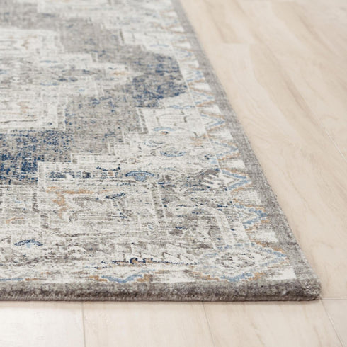 9' X 12' Gray And Ivory Medallion Hand Carved Handmade Area Rug