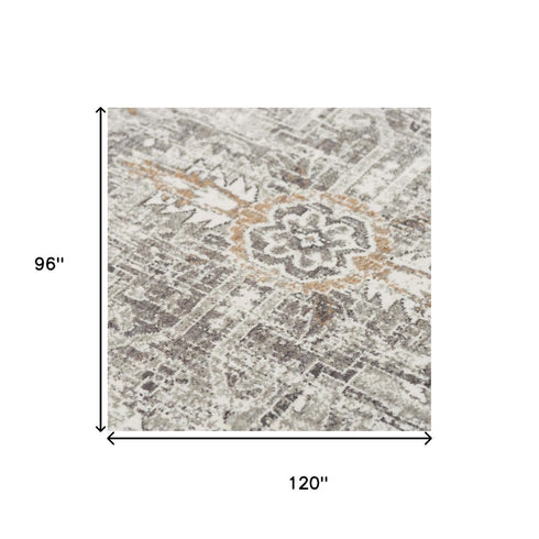 8' X 10' Gray And Ivory Medallion Hand Carved Handmade Area Rug
