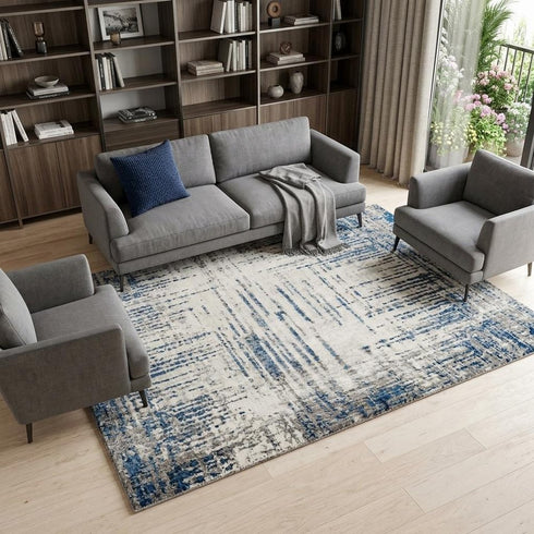 8' X 10' Gray Ivory And Black Abstract Hand Carved Handmade Area Rug