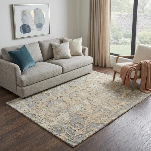 5' X 8' Beige Gray And Ivory New Zealand Lambs Wool Abstract Hand Carved Handmade Area Rug